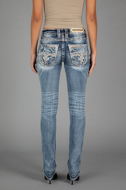 Hibiscus Straight Jeans in Medium Blue