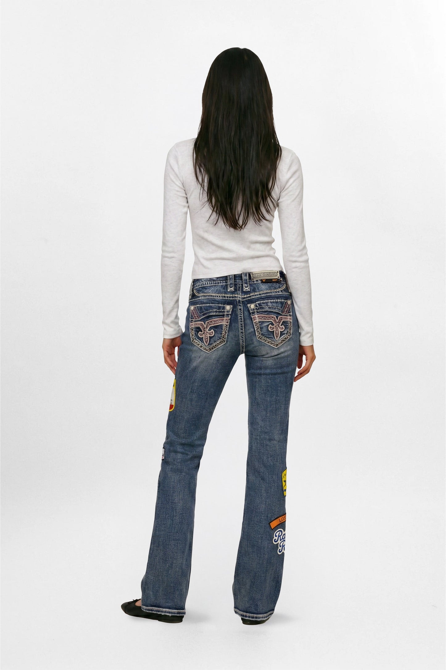 Rosemia Bootcut Jeans in Blue with Patchwork