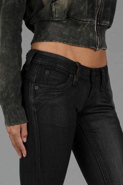 Gwen Black Super Low-Rise Bootcut Jeans in Black Coating