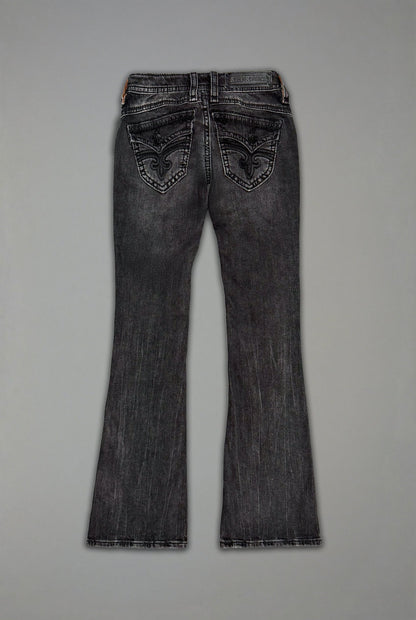 Gwen Super Low-Rise Bootcut Jeans in Faded Black