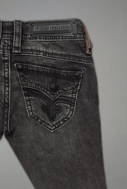 Gwen Super Low-Rise Bootcut Jeans in Faded Black