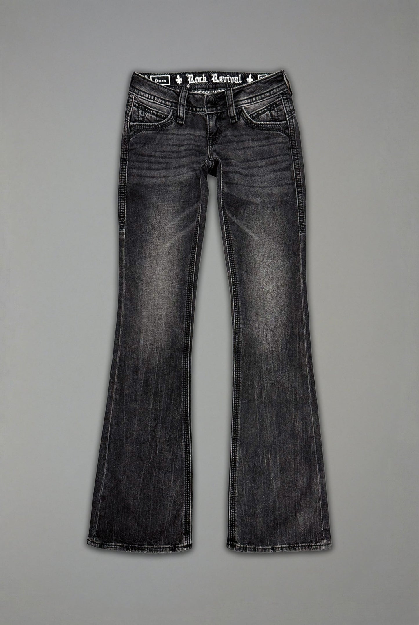 Gwen Super Low-Rise Bootcut Jeans in Faded Black