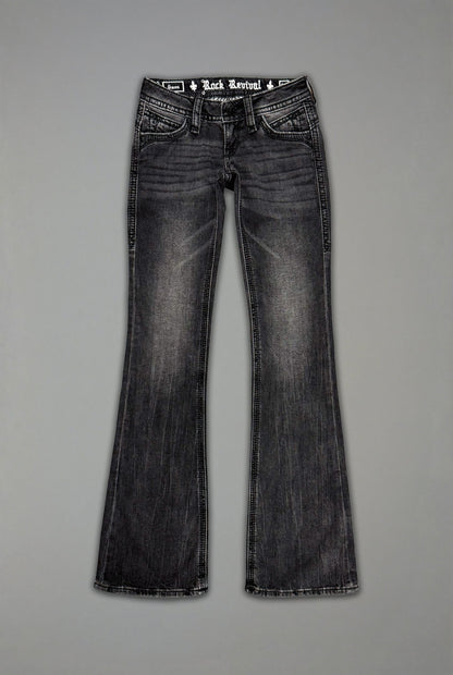 Gwen Super Low-Rise Bootcut Jeans in Faded Black