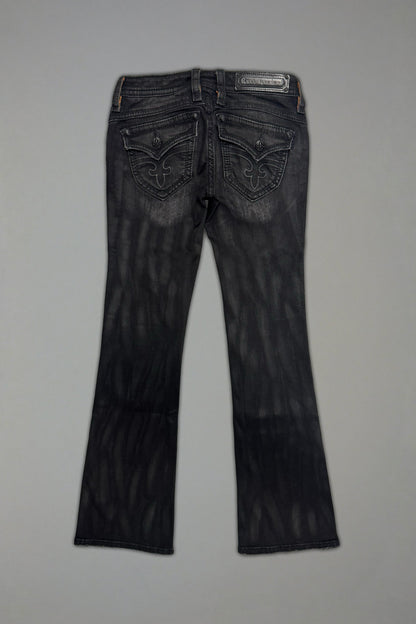 Gwen Super Low-Rise Bootcut Jeans in Black Fade Coating