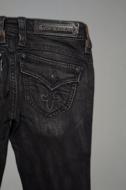 Gwen Super Low-Rise Bootcut Jeans in Black Fade Coating