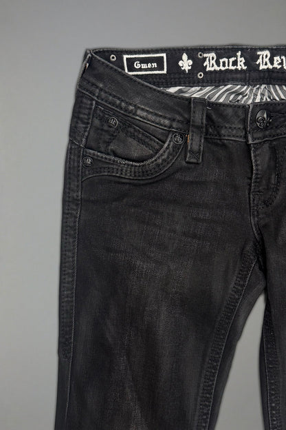 Gwen Super Low-Rise Bootcut Jeans in Black Fade Coating