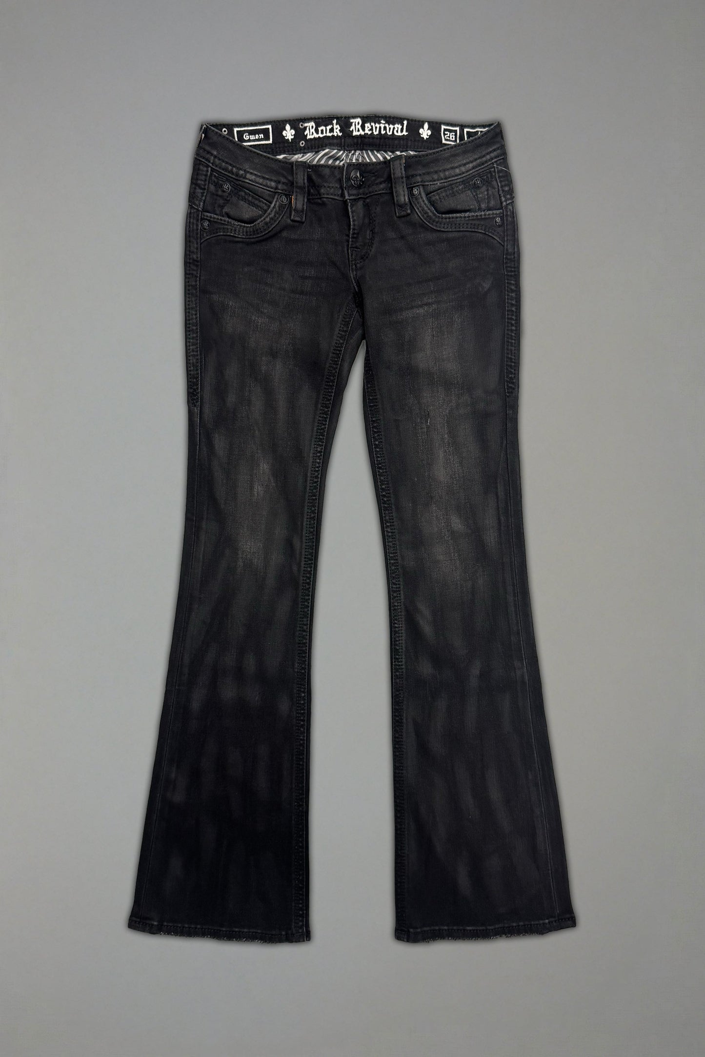 Gwen Super Low-Rise Bootcut Jeans in Black Fade Coating