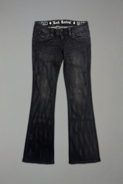 Gwen Super Low-Rise Bootcut Jeans in Black Fade Coating