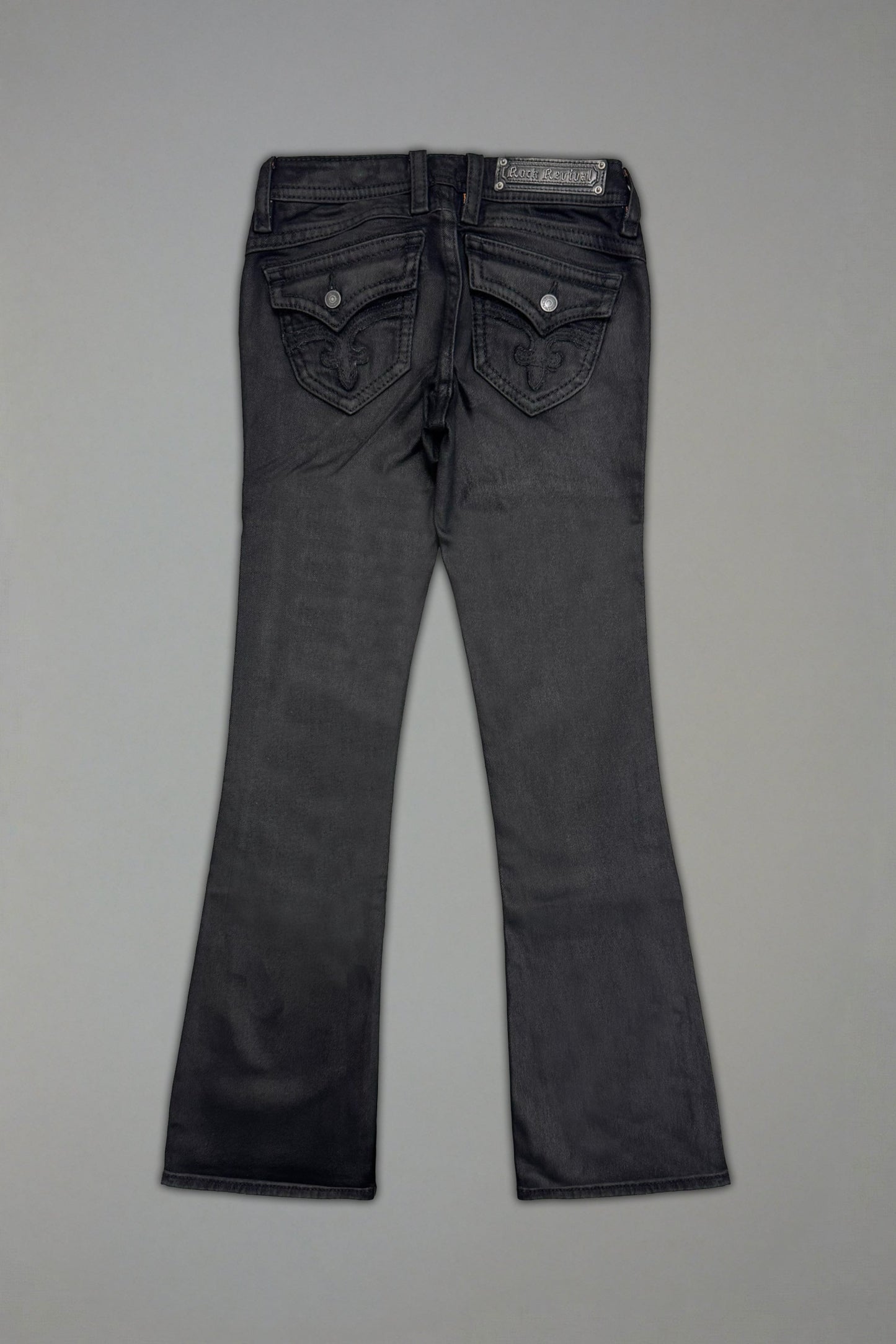 Gwen Super Low-Rise Flare Jeans in Black Coating