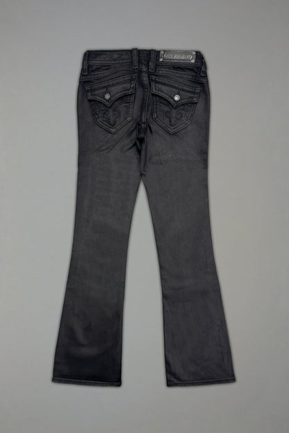 Gwen Super Low-Rise Flare Jeans in Black Coating