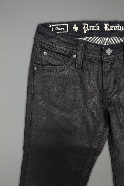 Gwen Super Low-Rise Flare Jeans in Black Coating