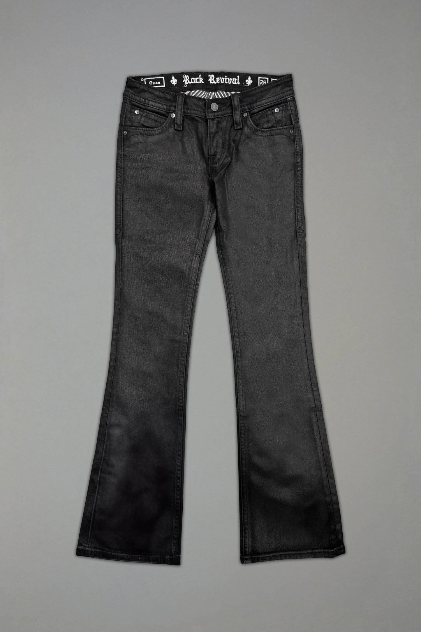 Gwen Super Low-Rise Flare Jeans in Black Coating