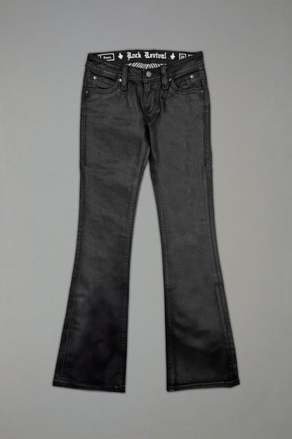 Gwen Super Low-Rise Flare Jeans in Black Coating