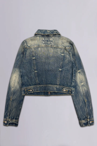 Gwen Cropped Fitted Denim Jacket in Faded Marble