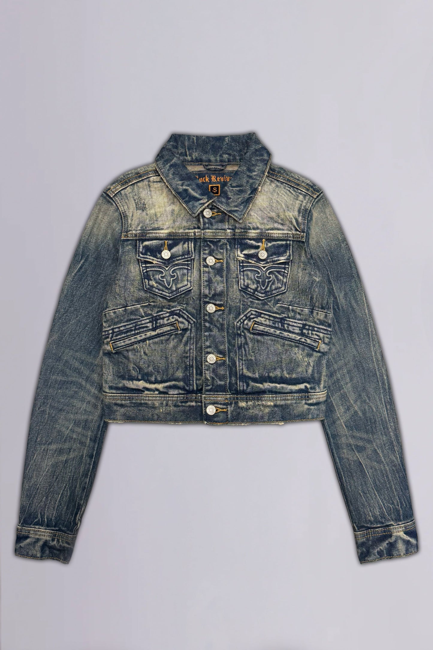 Gwen Cropped Fitted Denim Jacket in Faded Marble
