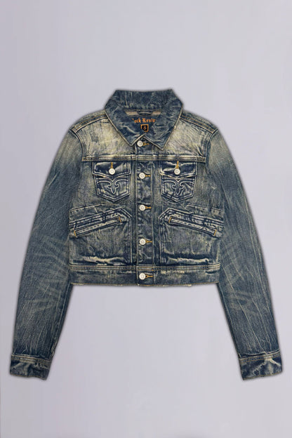 Gwen Cropped Fitted Denim Jacket in Faded Marble