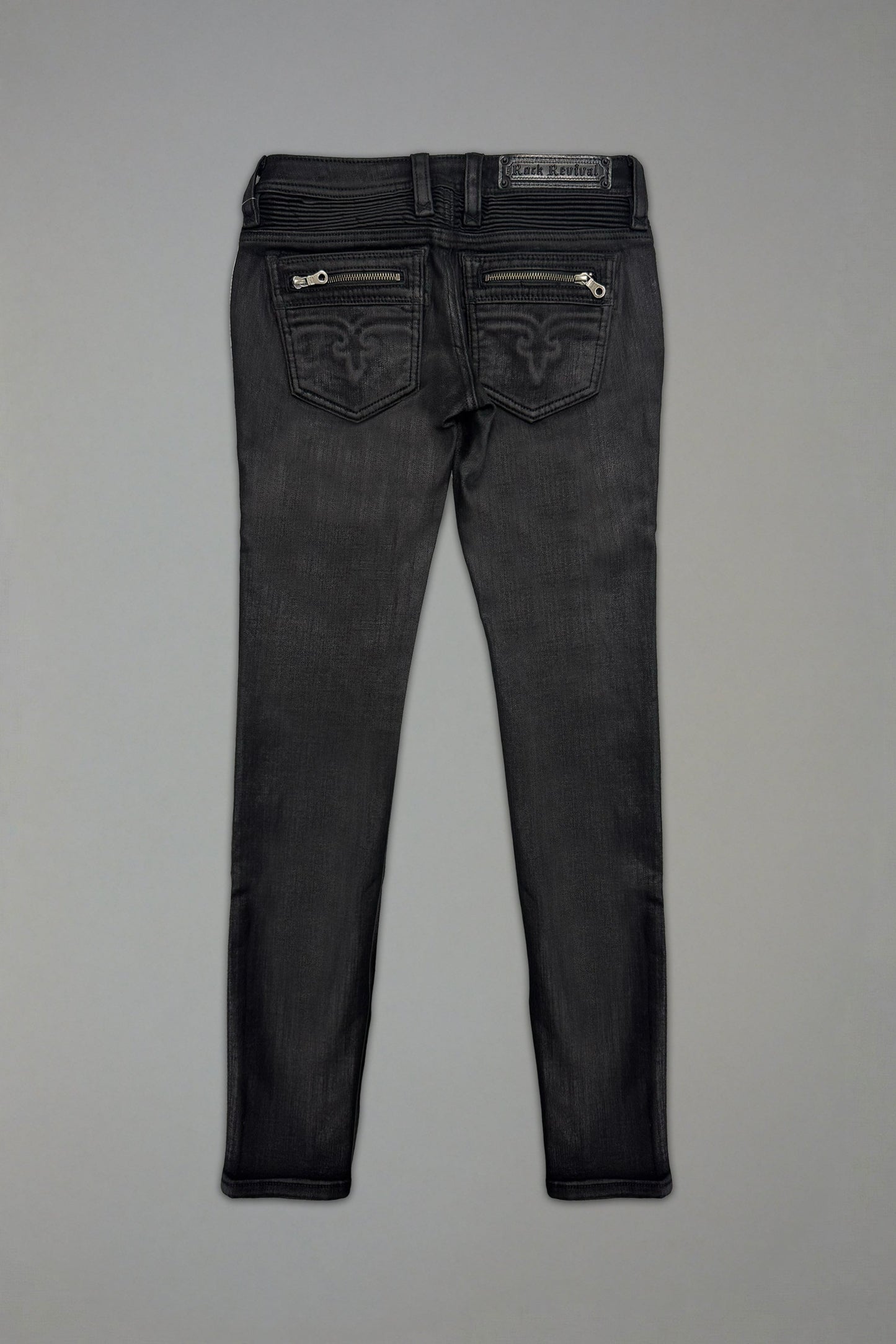 Camille Super Low-Rise Moto Skinny Jean in Black Coating