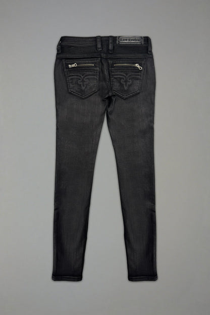Camille Super Low-Rise Moto Skinny Jean in Black Coating