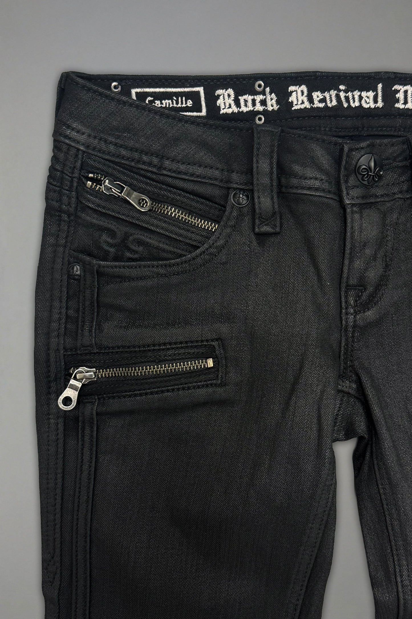 Camille Super Low-Rise Moto Skinny Jean in Black Coating