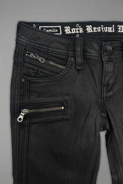 Camille Super Low-Rise Moto Skinny Jean in Black Coating