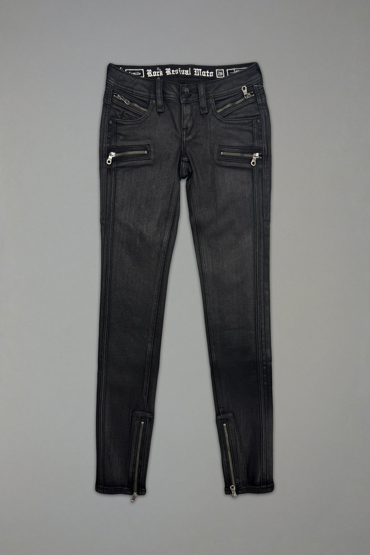 Camille Super Low-Rise Moto Skinny Jean in Black Coating