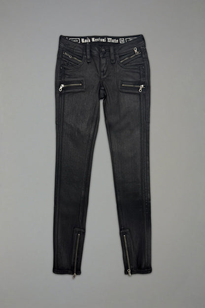 Camille Super Low-Rise Moto Skinny Jean in Black Coating