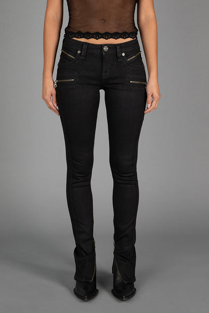 Camille Low-Rise Moto Skinny in Black Coating