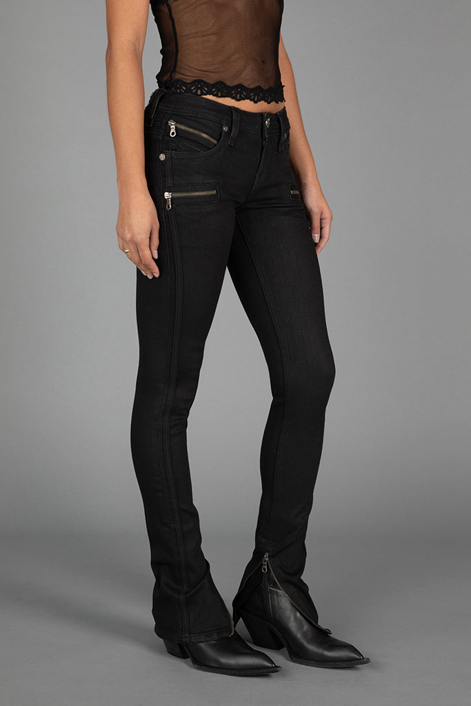 Camille Low-Rise Moto Skinny in Black Coating