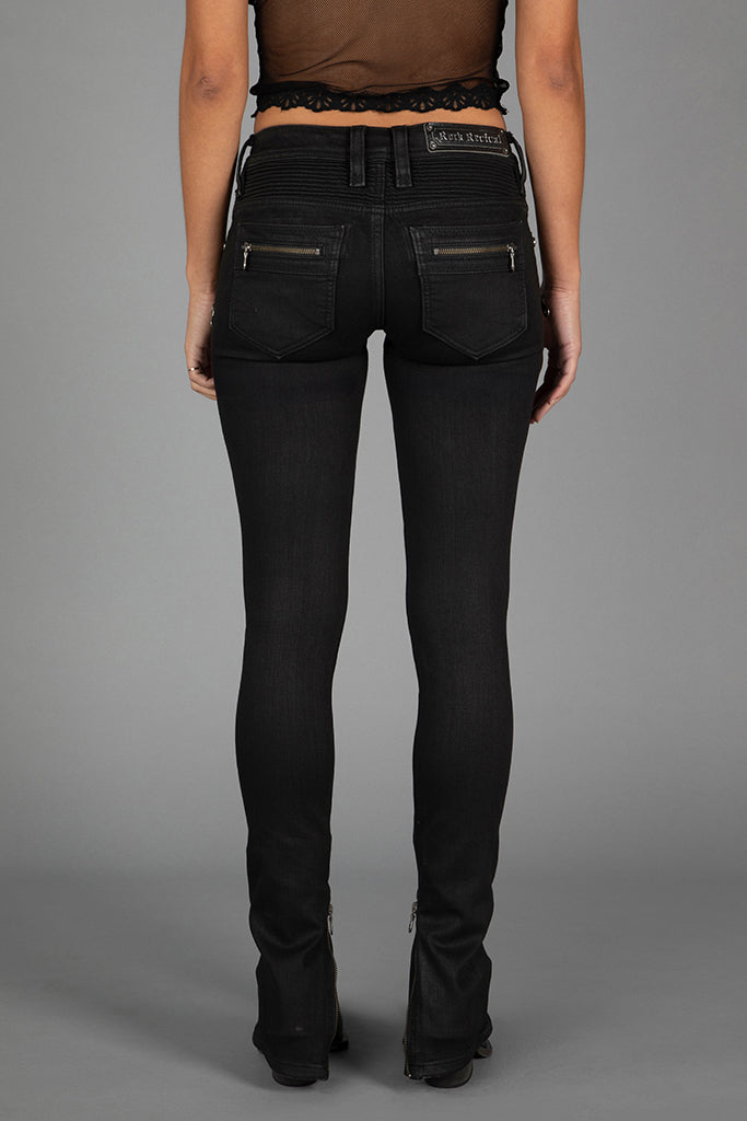 Camille Low-Rise Moto Skinny in Black Coating