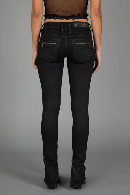 Camille Low-Rise Moto Skinny in Black Coating