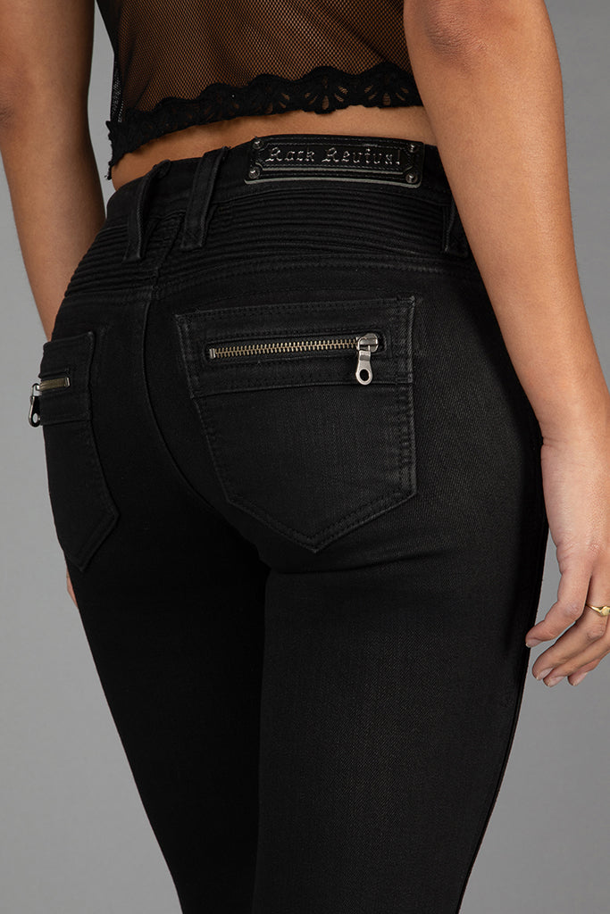 Camille Low-Rise Moto Skinny in Black Coating