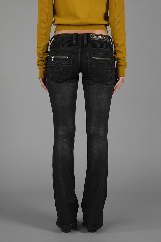 Kamil Super Low-Rise Moto Bootcut Jeans in Black/Coating