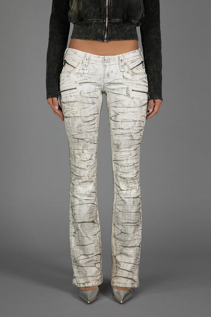 Kamil Super Low-Rise Moto Bootcut Jeans in Riot Frost