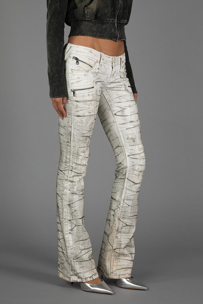 Kamil Super Low-Rise Moto Bootcut Jeans in Riot Frost