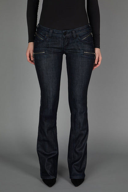 Kamil Super Low-Rise Moto Bootcut Jeans