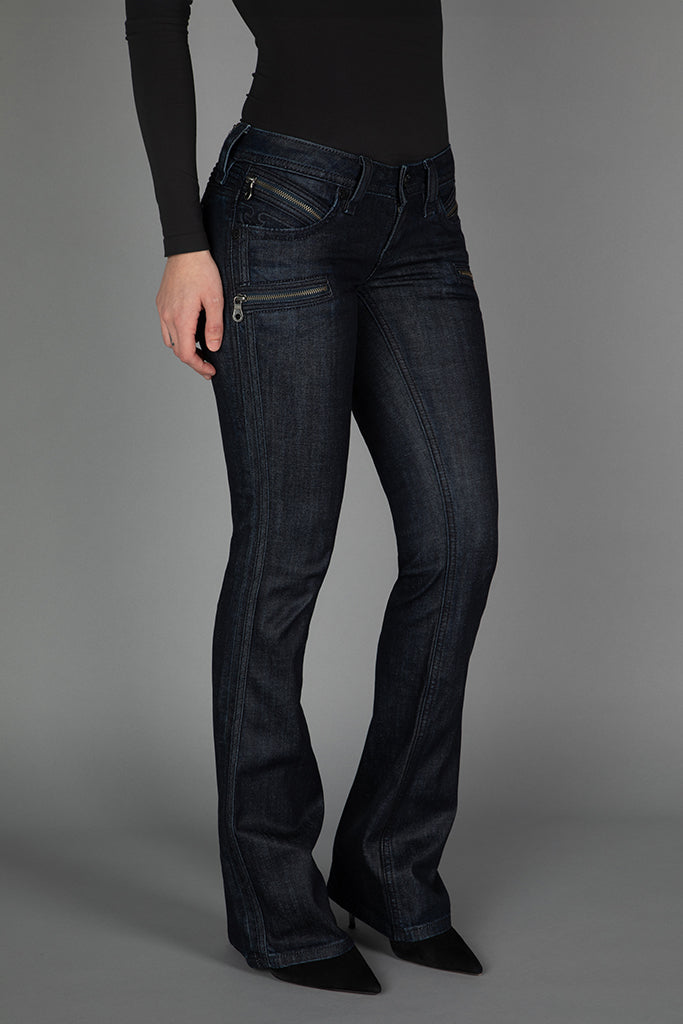 Kamil Super Low-Rise Moto Bootcut Jeans
