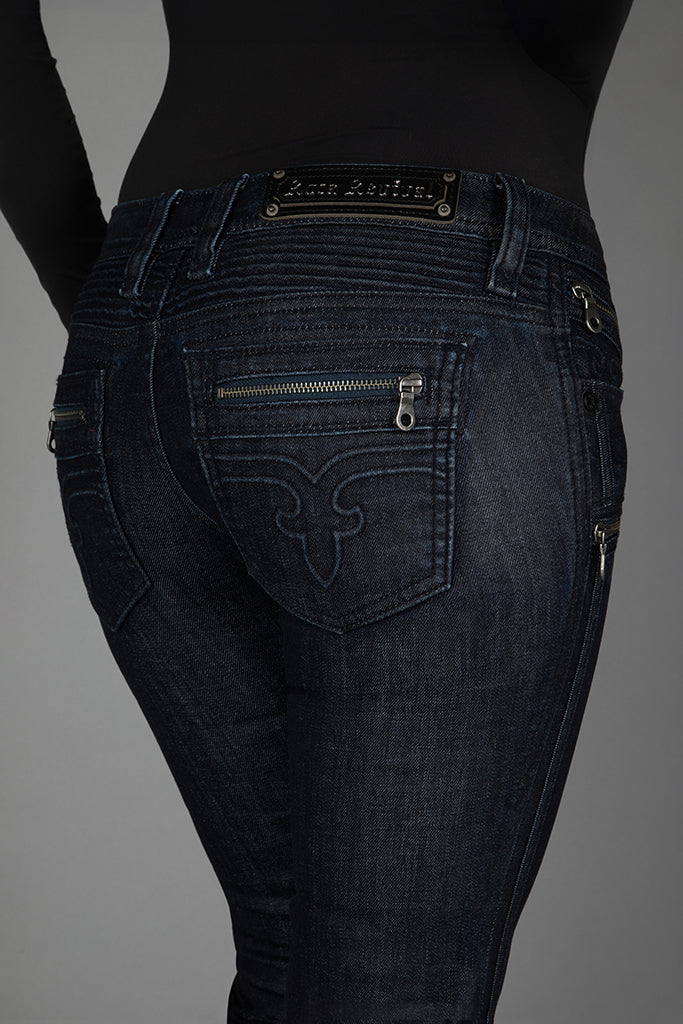 Kamil Super Low-Rise Moto Bootcut Jeans