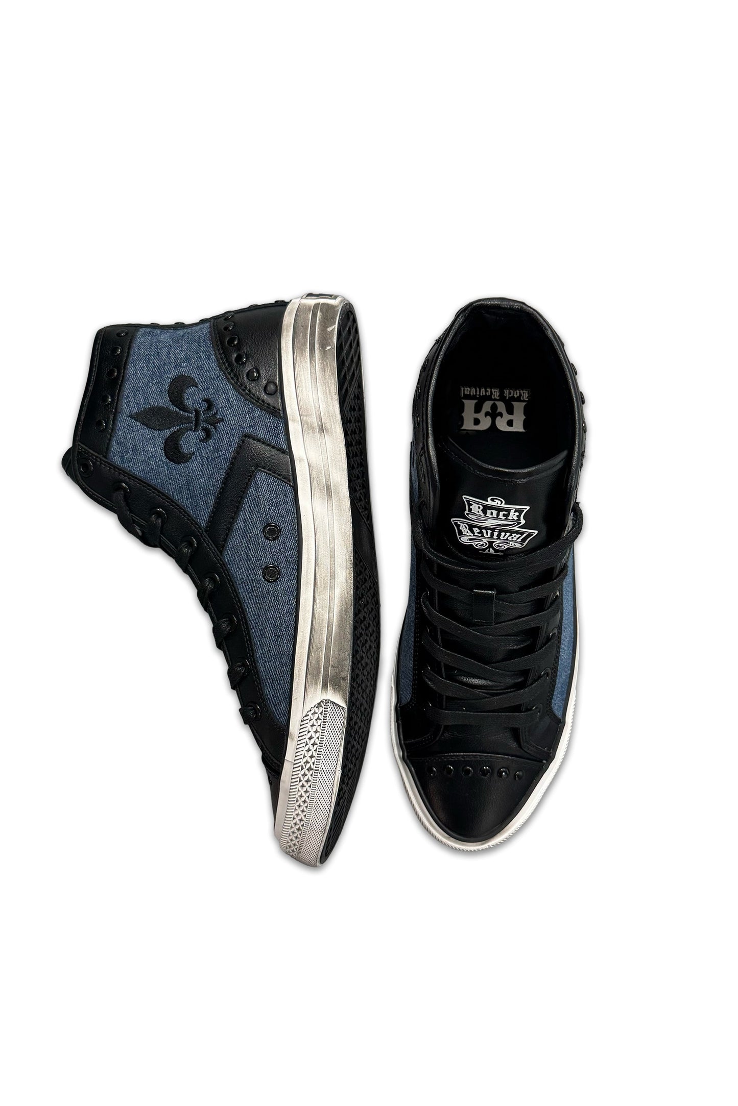 Rock Revival Hi-Top Sneakers in Blue Denim