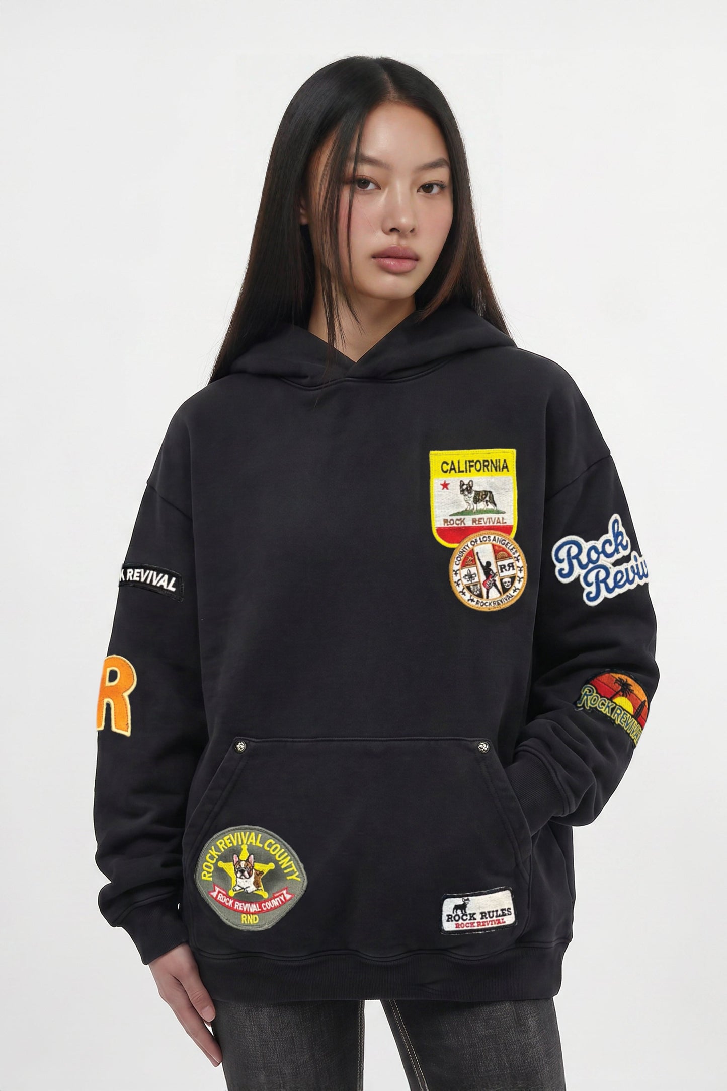 Patchwork Hoodie in Black (W)