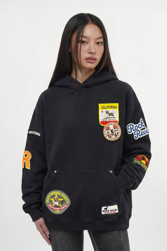 Patchwork Hoodie in Black (W)