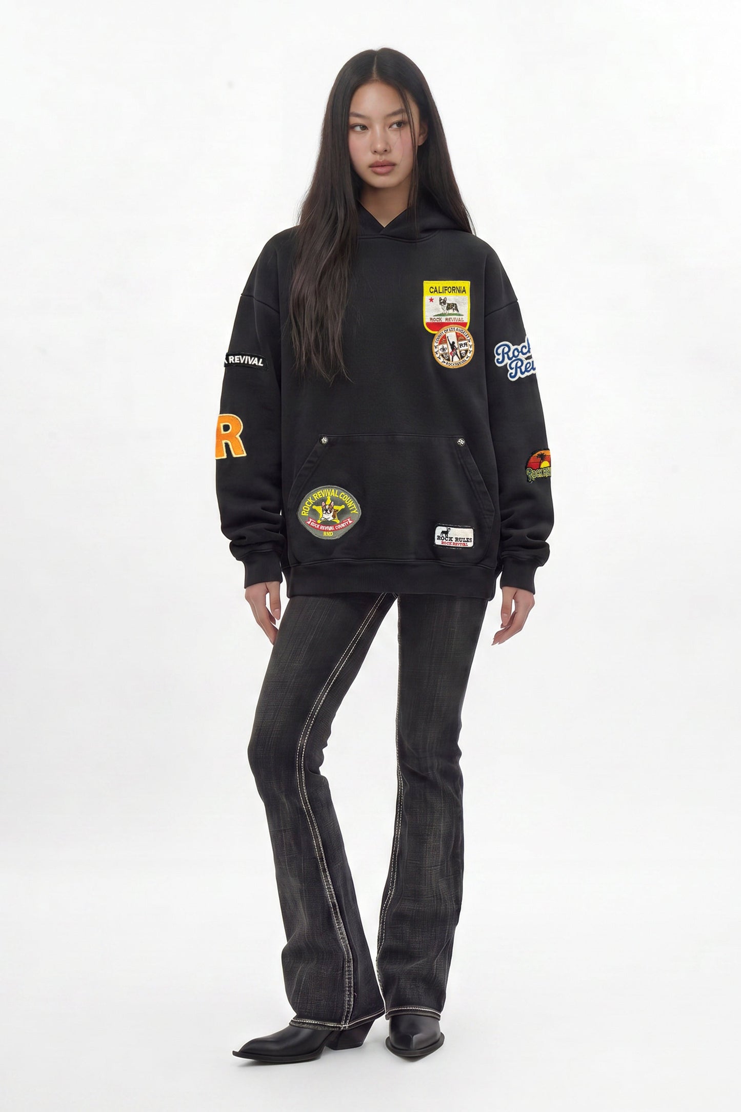 Patchwork Hoodie in Black (W)
