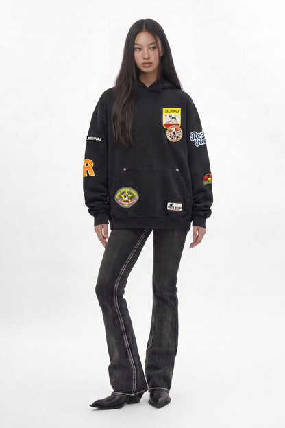 Patchwork Hoodie in Black (W)