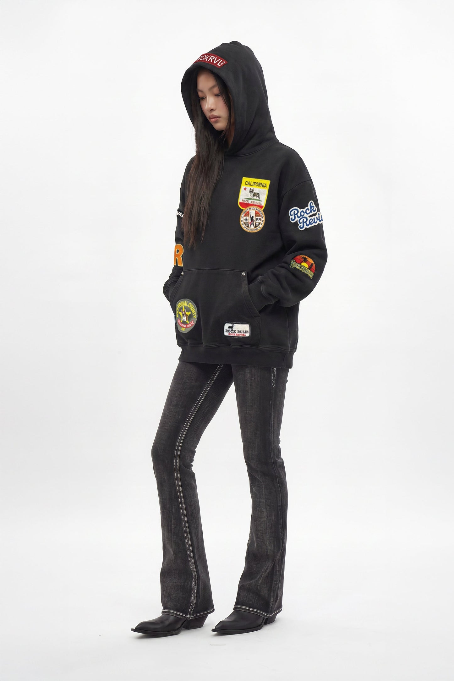 Patchwork Hoodie in Black (W)