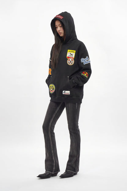 Patchwork Hoodie in Black (W)