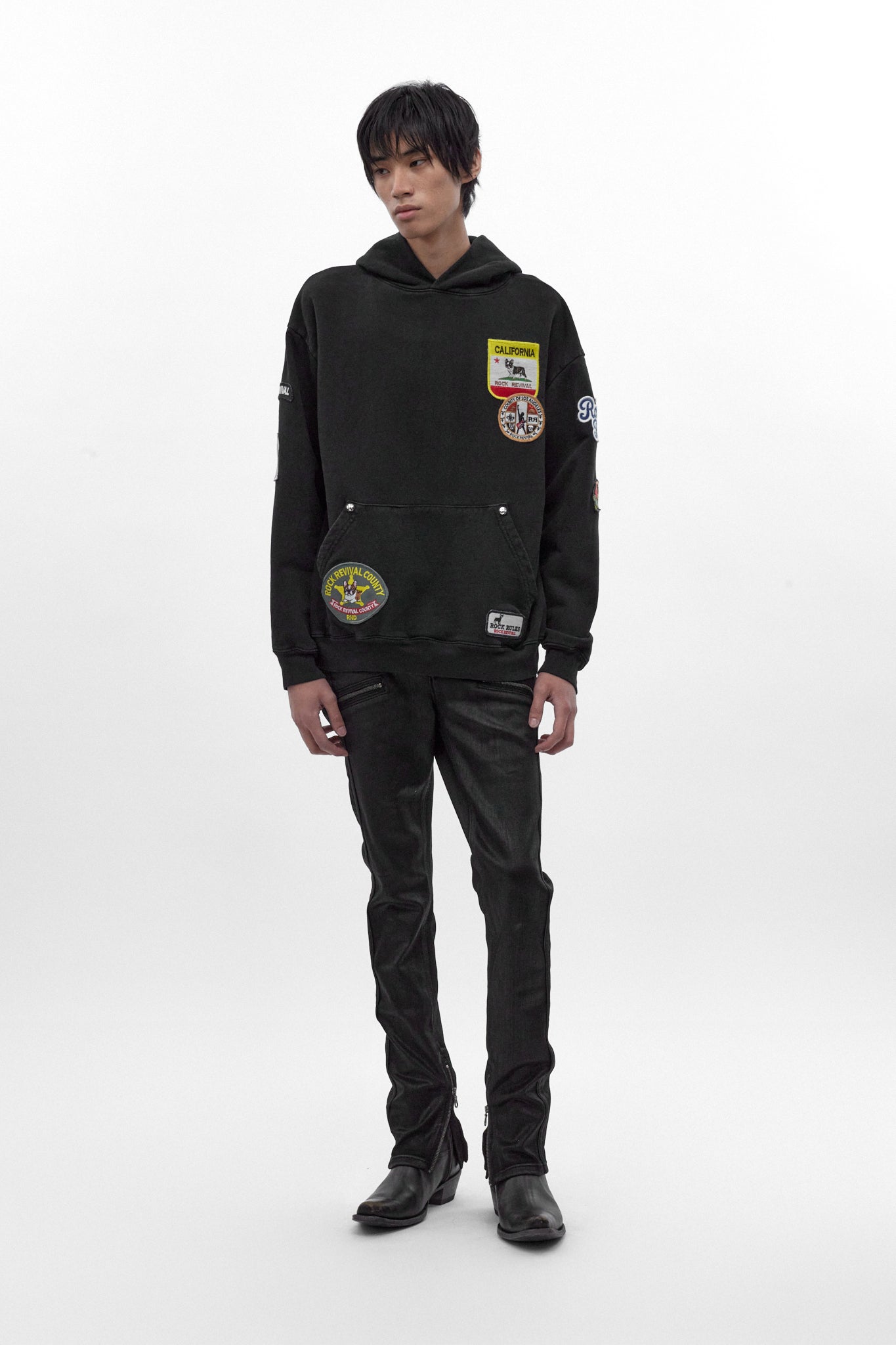 Rock Revival Patchwork Hoodie in Black