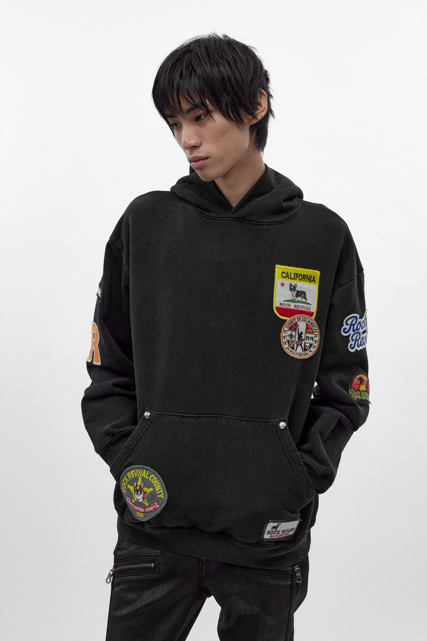 Rock Revival Patchwork Hoodie in Black