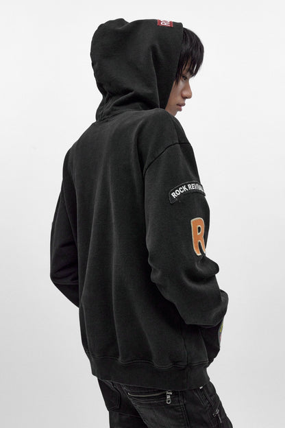 Rock Revival Patchwork Hoodie in Black