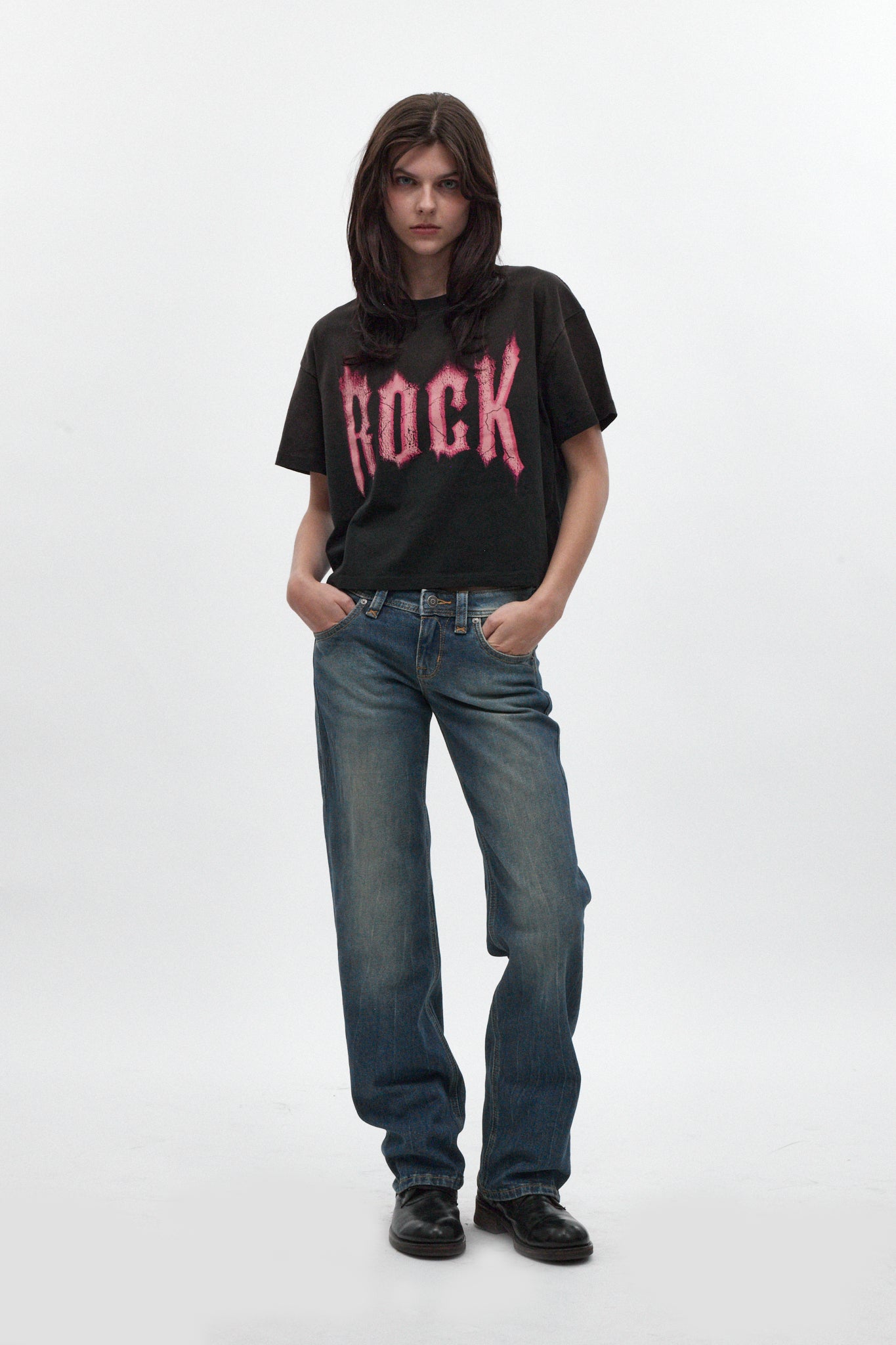 Rock Graphic Boxy Tee in Washed Black
