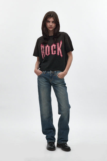 Rock Graphic Boxy Tee in Washed Black