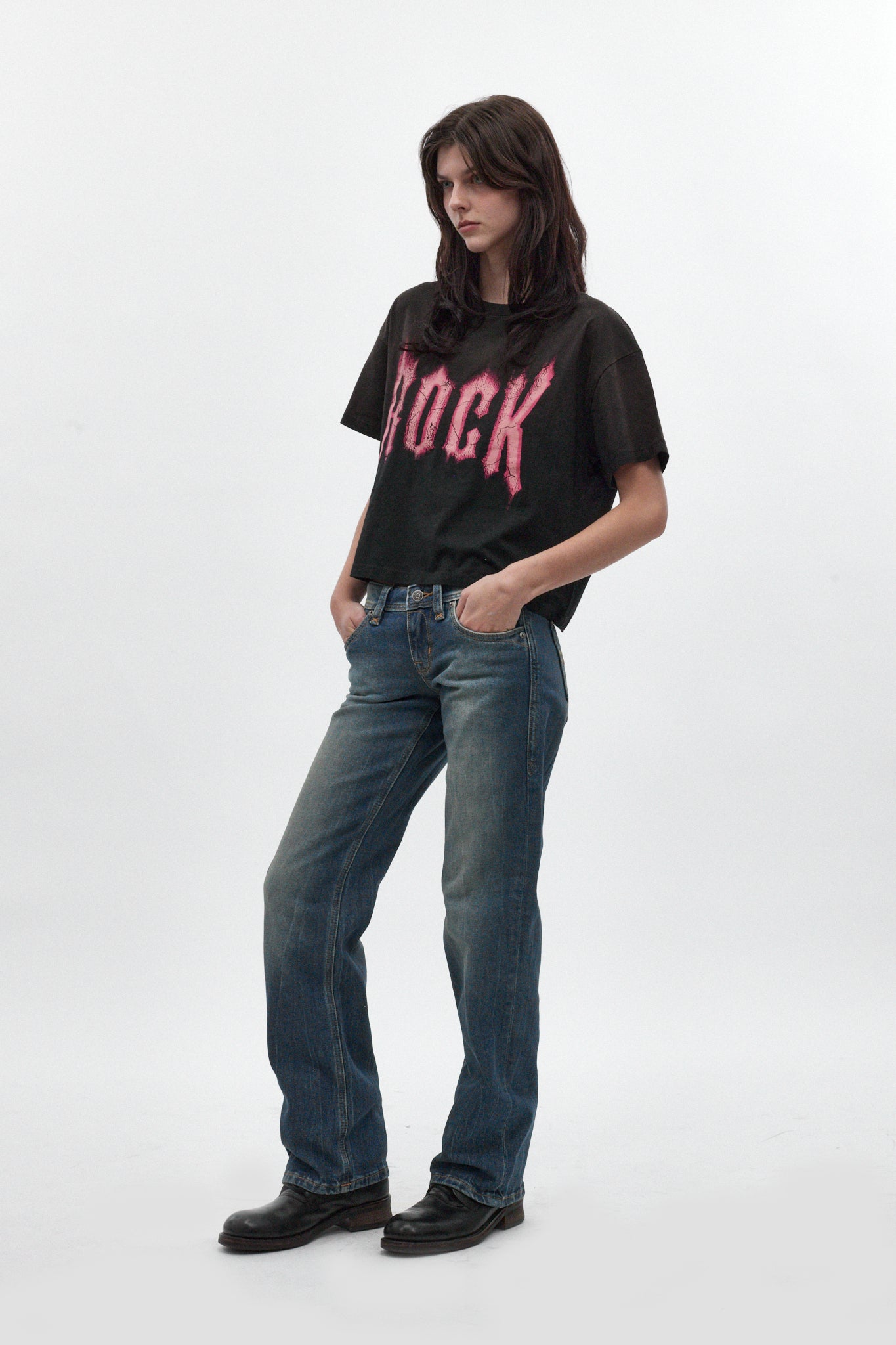 Rock Graphic Boxy Tee in Washed Black